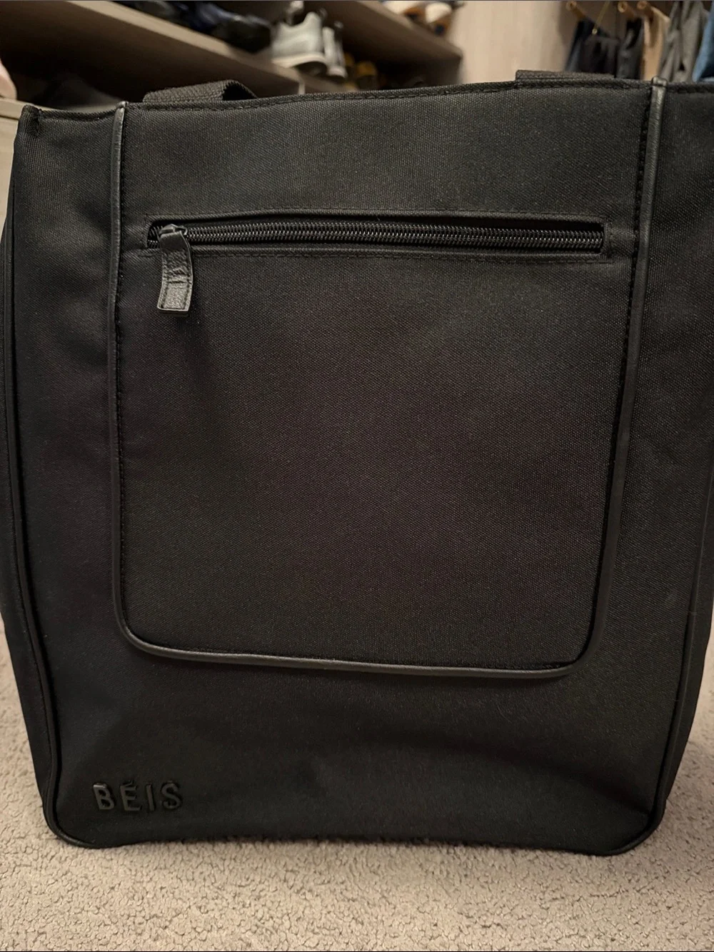 BEIS Black Laptop Tote with Front Zip Pocket